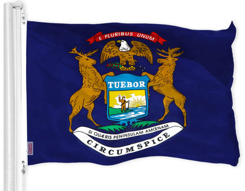 G128 bandera Michigan vista frontal colores vivos y acabado duradero