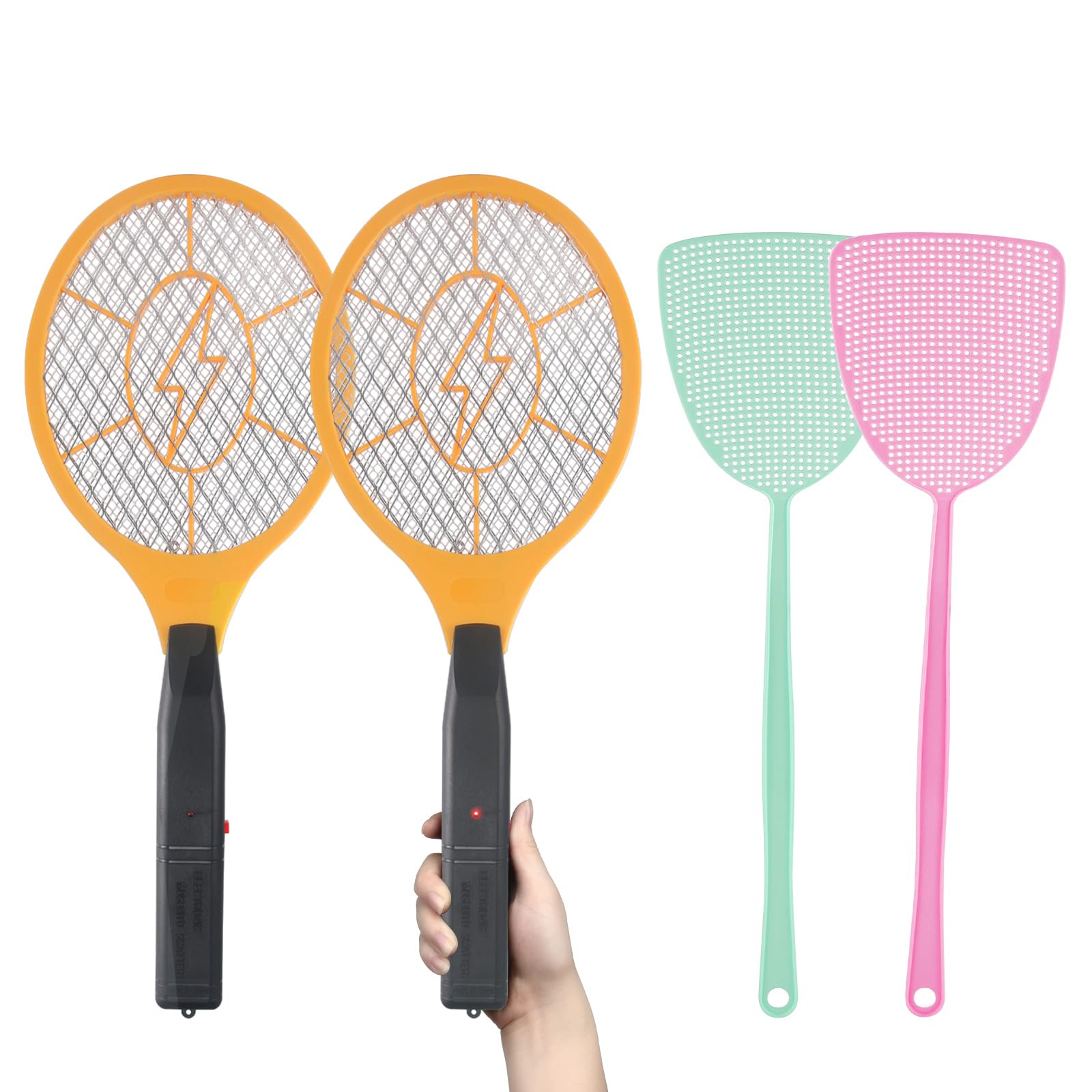 GameXcel raqueta eléctrica frontal mostrando diseño y botón de encendido, limpieza rápida