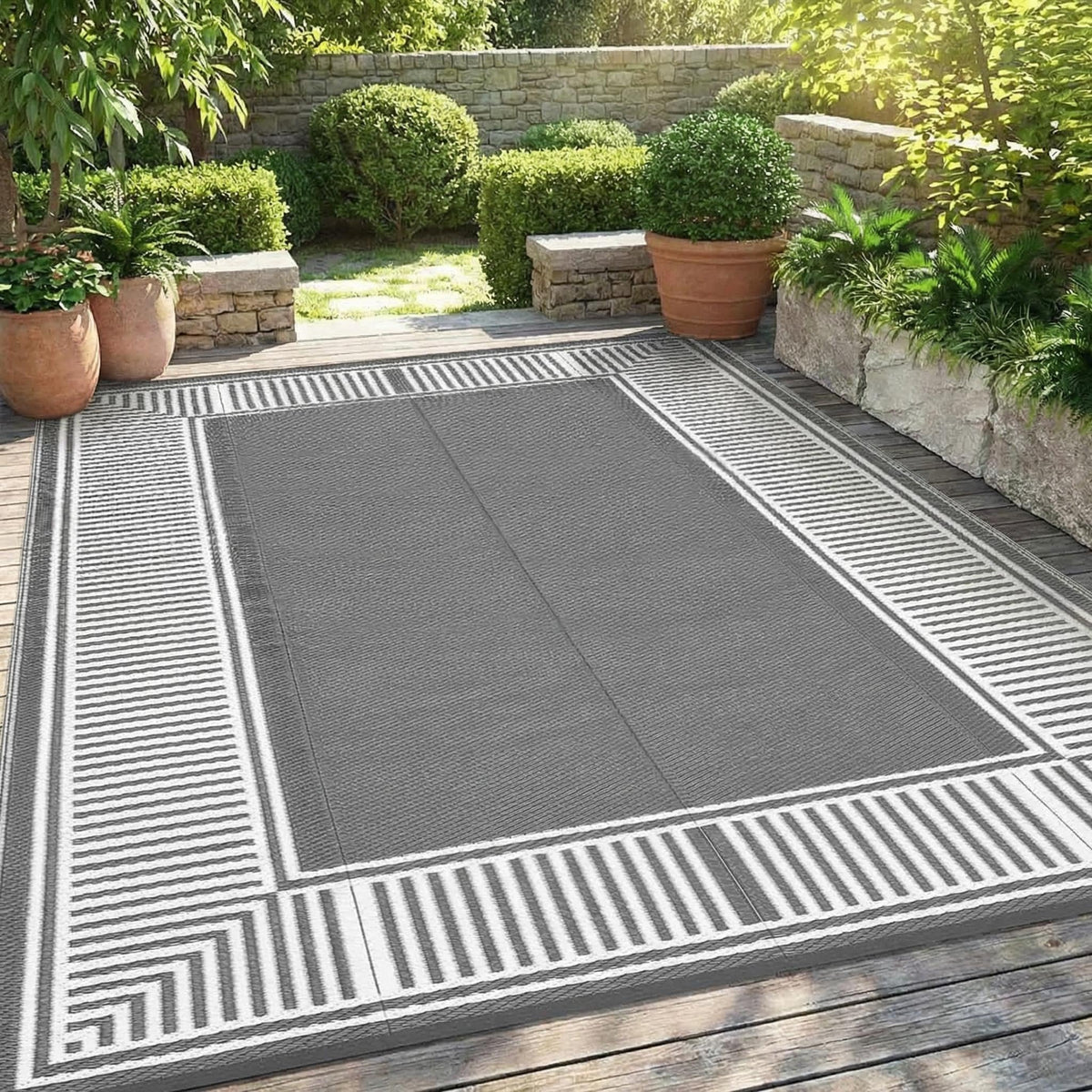 GAOMON alfombra exterior frontal mostrando patrón medallón y beneficio estético