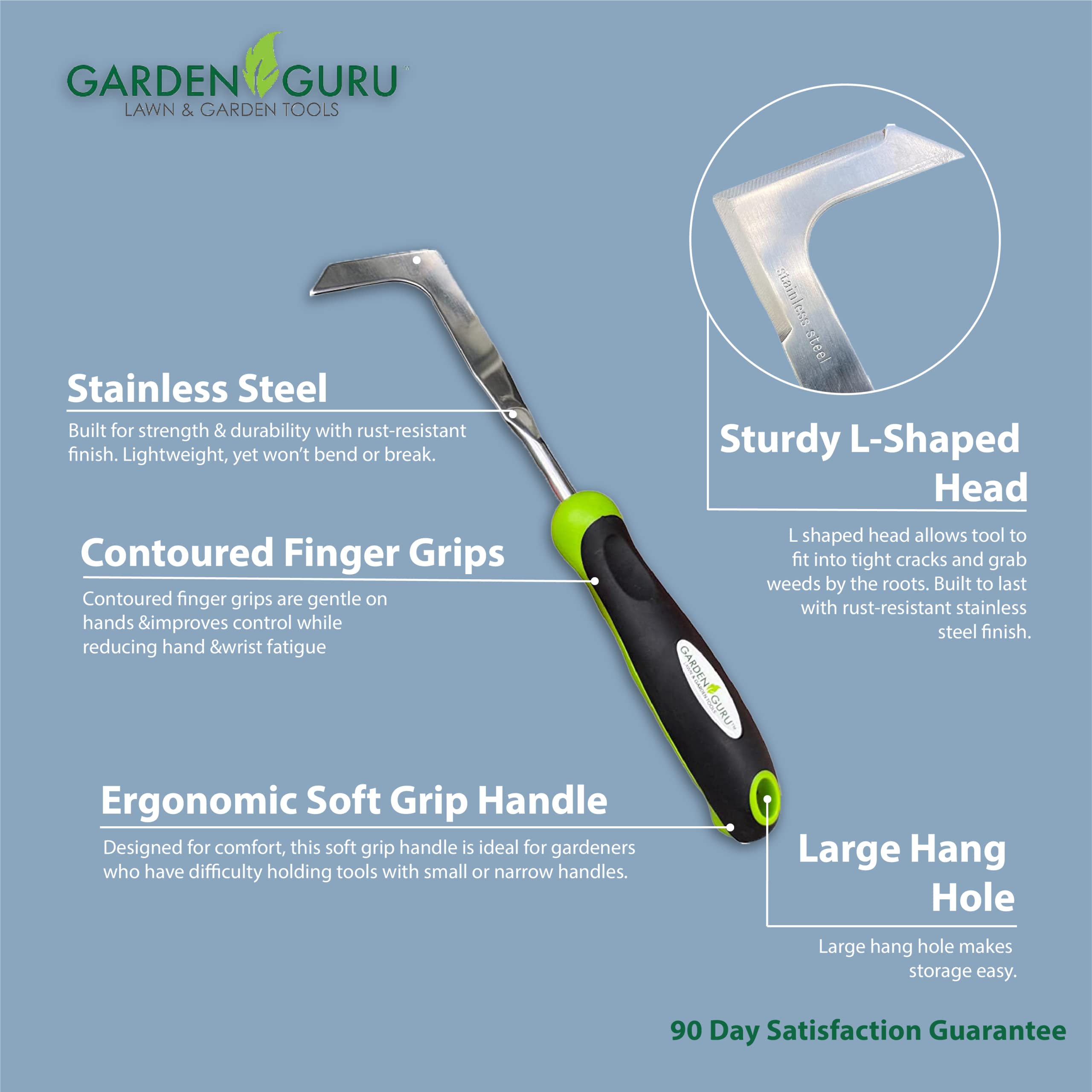 Garden Guru comparación de tamaño junto a una mano para escala clara