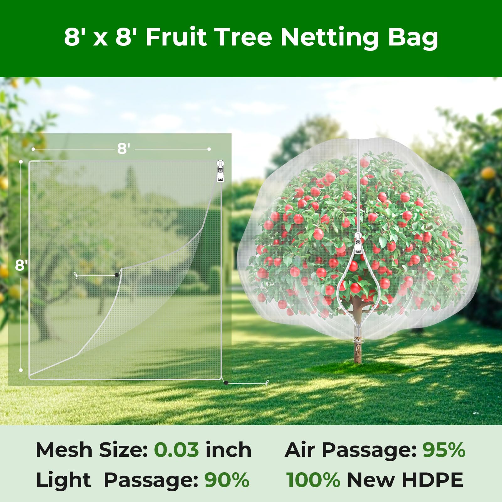 Garden Tailor malla colocada en un árbol frutal protegiendo frutos