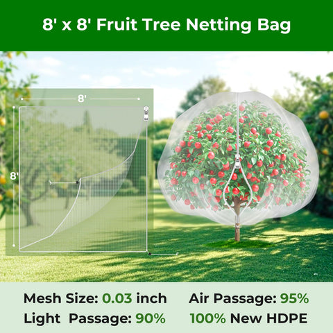 Garden Tailor malla colocada en un árbol frutal protegiendo frutos