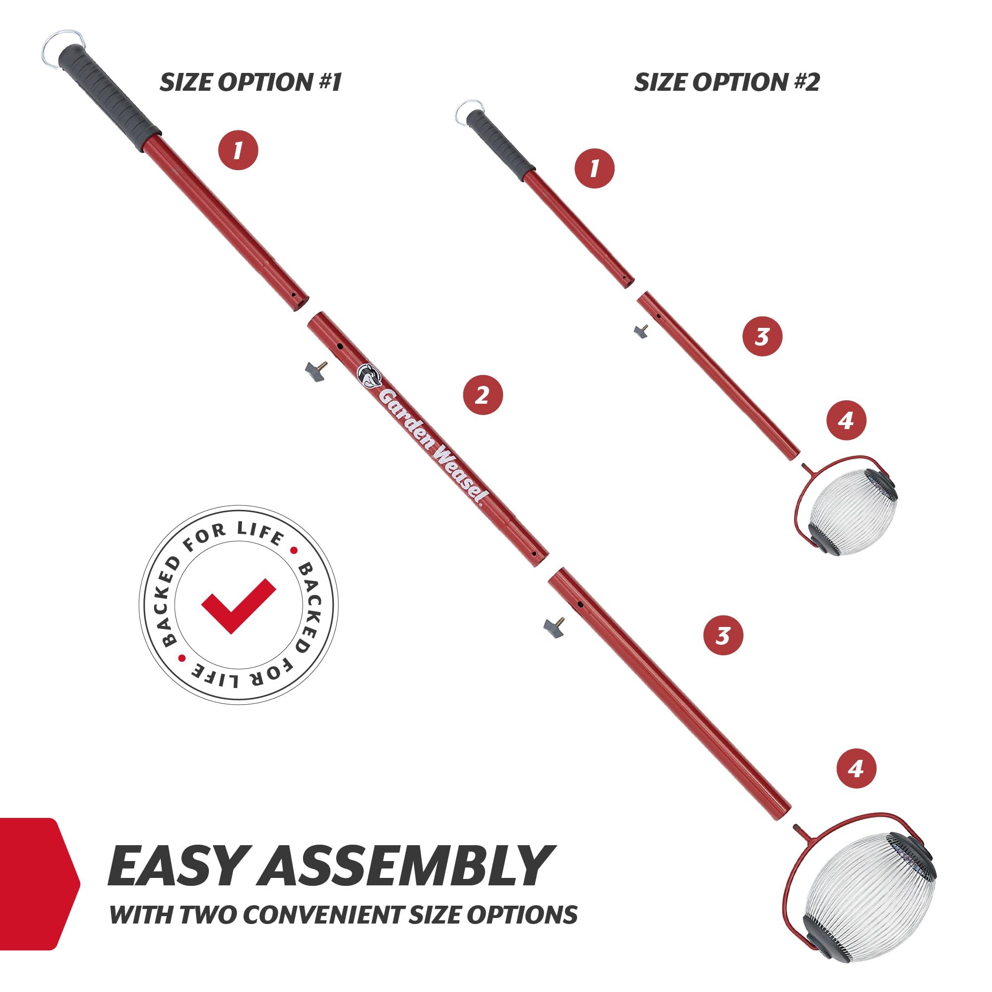 GARDEN WEASEL recolector en uso sobre césped, limpieza rápida y ergonómica