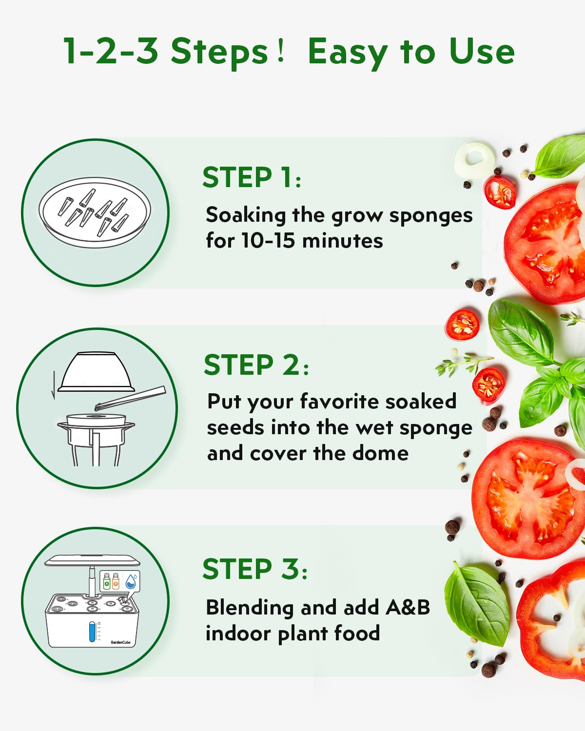 GARDENCUBE botellas de fertilizante A&B mostrando nutrientes para crecimiento