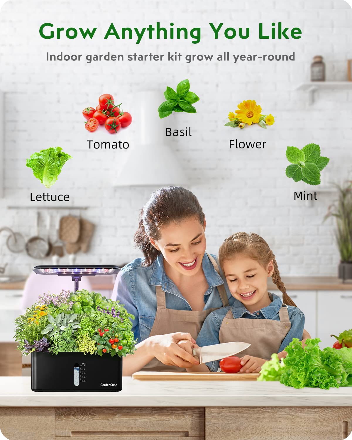 GARDENCUBE instalado en AeroGarden en cocina cultivo fresco cotidiano