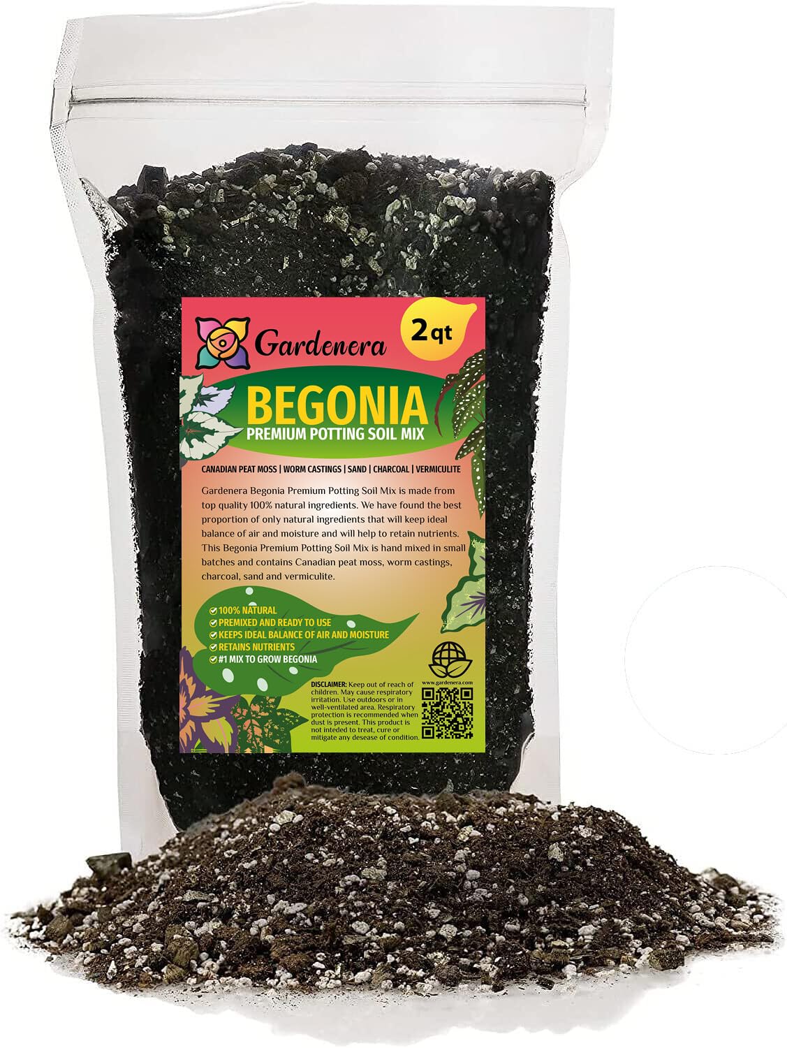 Gardenera empaque frontal de mezcla Begonia mostrando etiqueta y uso