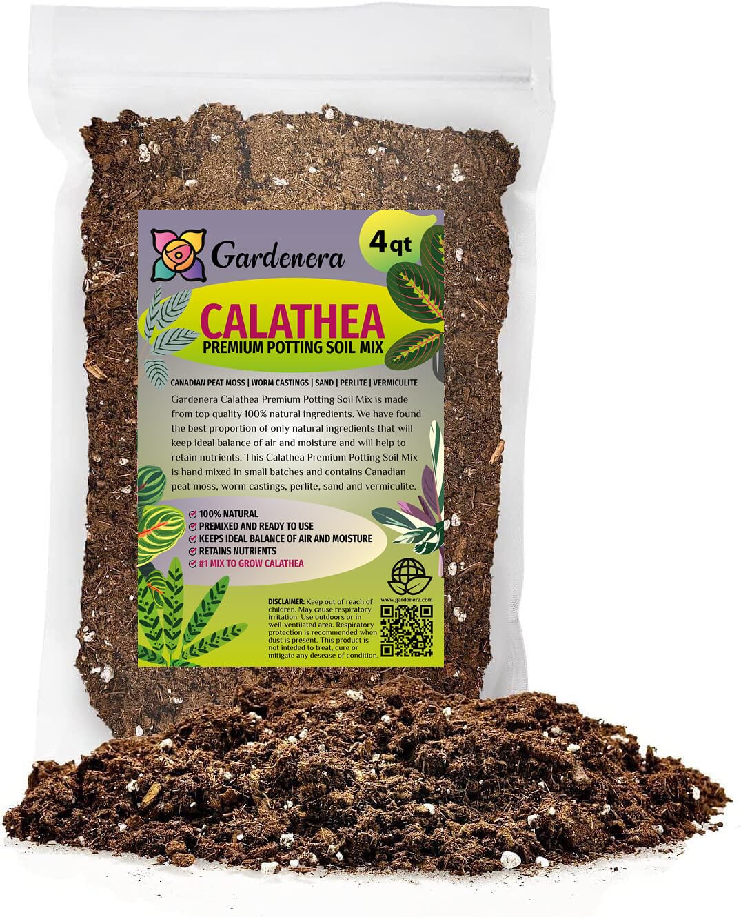 Gardenera sustrato Calathea paquete frontal muestra tamaño y etiqueta
