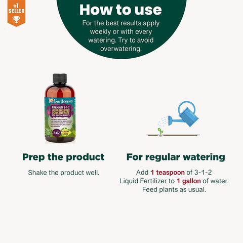 Gardenera botella junto a una mano para comparar tamaño y rendimiento