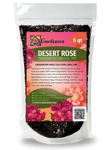 Gardenera empaque frontal mostrando mezcla Desert Rose y beneficios de cultivo