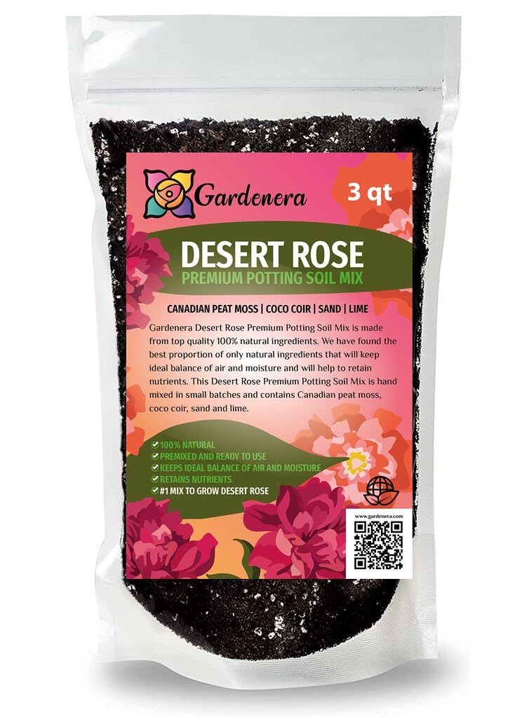 GARDENERA frente del paquete de sustrato para Desert Rose mostrando etiqueta y volumen útil