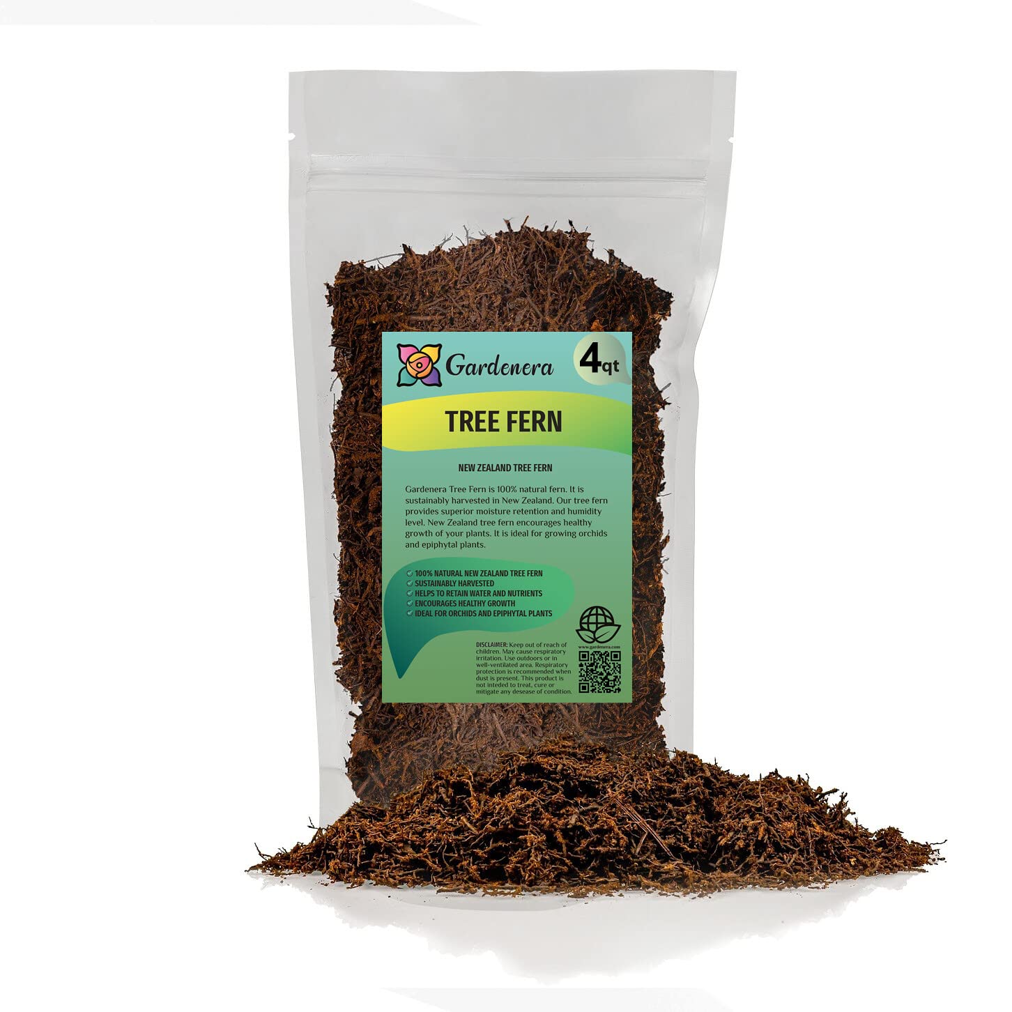 Gardenera bolsa frontal mostrando el sustrato de helecho arbóreo, aspecto natural y práctico
