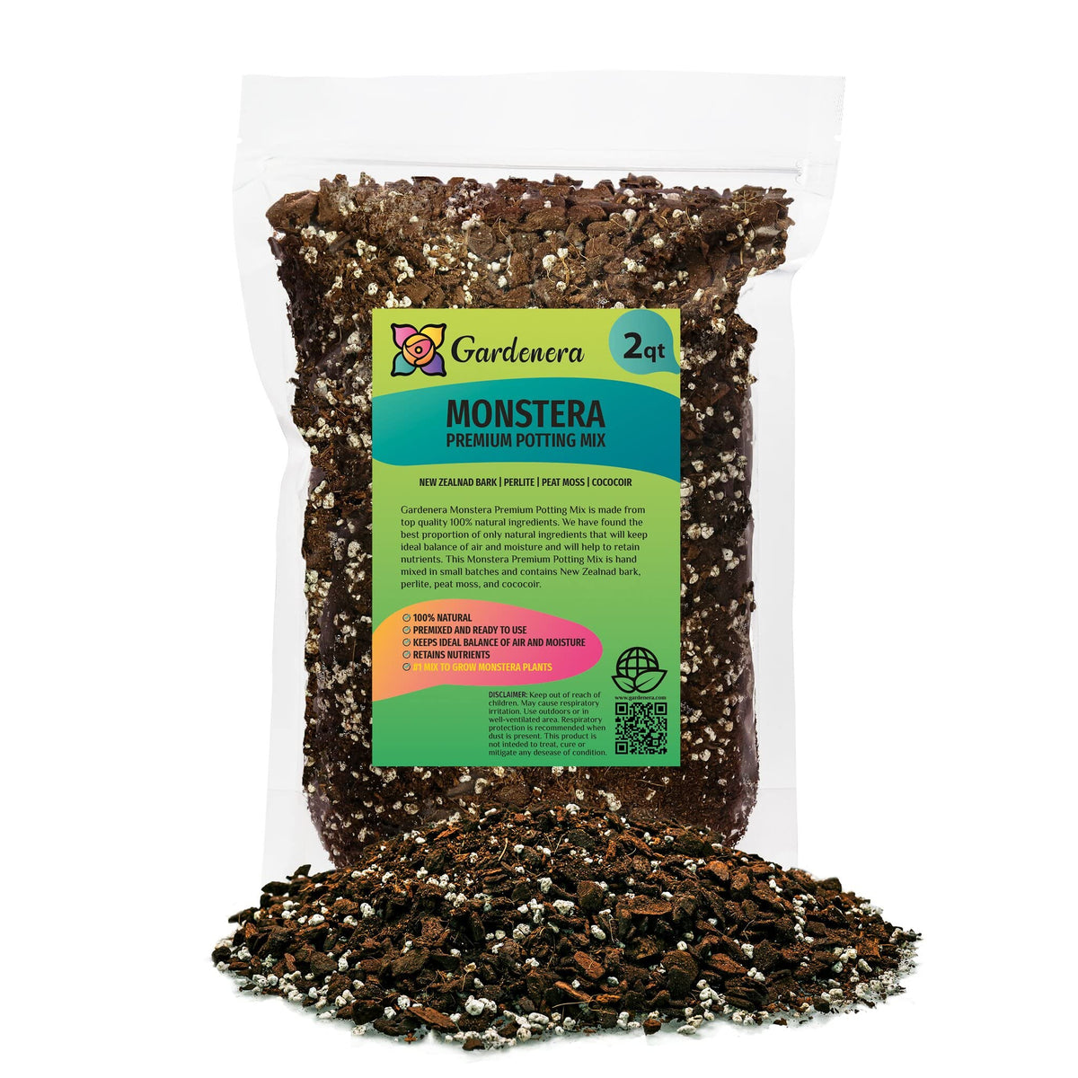 Gardenera bolsa frontal montrera mostrando mezcla y beneficio drenaje rápido