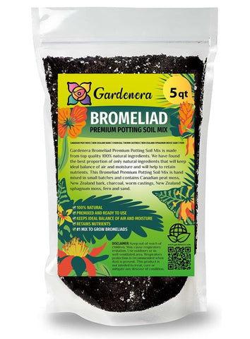 Gardenera frente de empaque mostrando sustrato y ventaja de mezcla premium