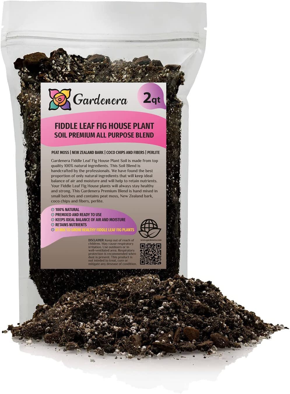 Gardenera frente de la bolsa mostrando la mezcla y beneficios visibles