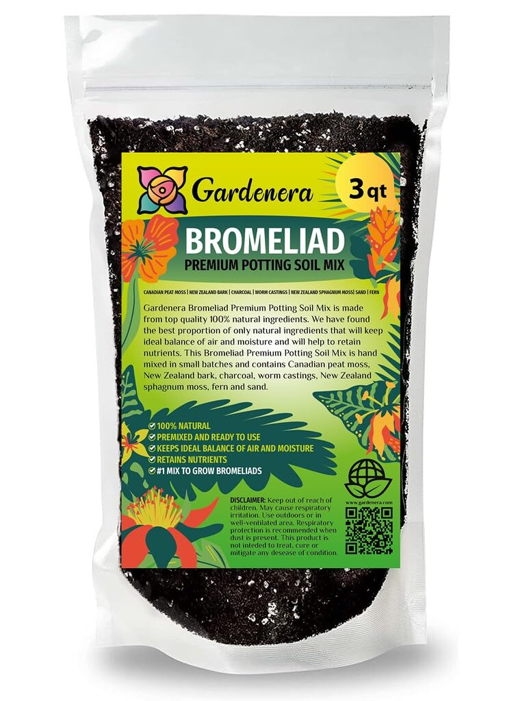 Gardenera empaque frontal mostrando mezcla y beneficios para bromelias