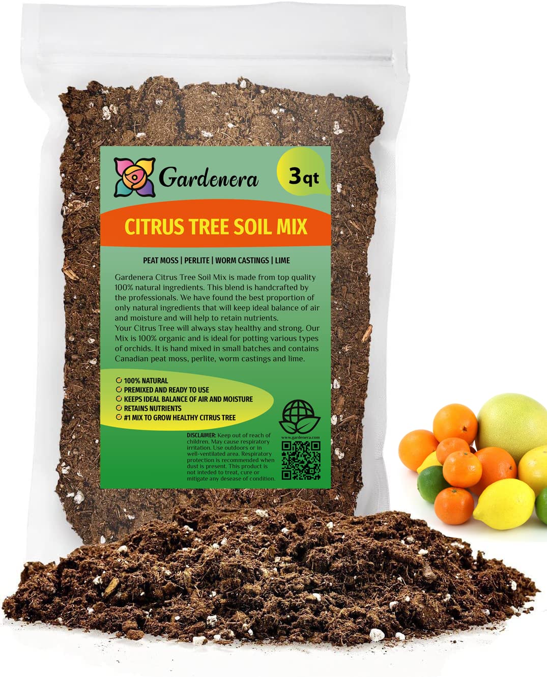 Gardenera bolsa frontal mostrando mezcla lista para macetas y cultivo orgánico