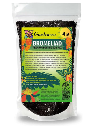Gardenera paquete frontal mostrando sustrato para bromelias y beneficio de calidad