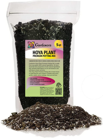 Gardenera empaque frontal del sustrato Hoya mostrando etiqueta y volumen beneficioso