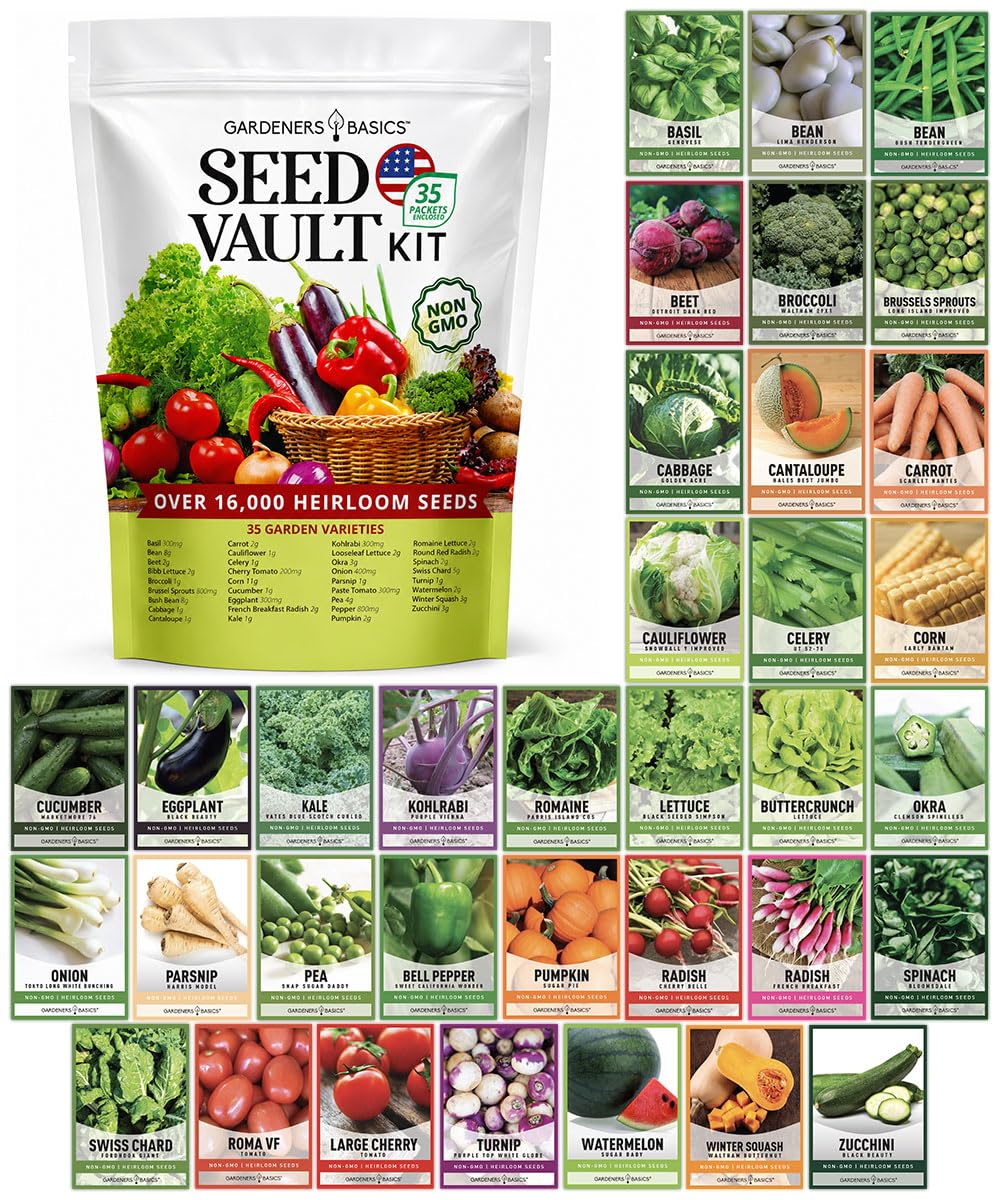 Gardeners Basics empaque frontal del kit mostrando variedad y almacenamiento seguro