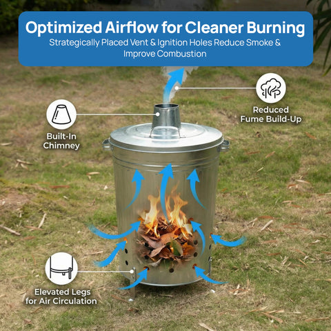 Gardenised tapa tipo chimenea guiando humo para quema más limpia