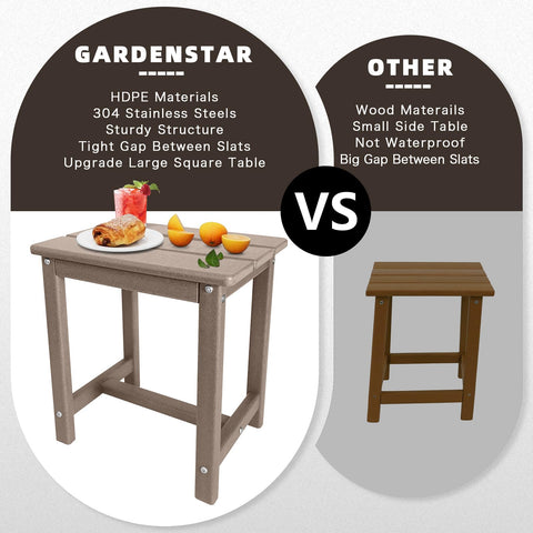 GARDENSTAR mesa con taza de café para ilustrar tamaño y practicidad