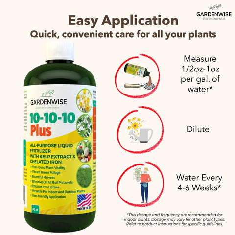 GARDENWISE aplicación en maceta con regadera, nutrición visible en hojas