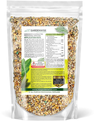 GARDENWISE detalle de la etiqueta con proporción 8-4-8 y uso estacional