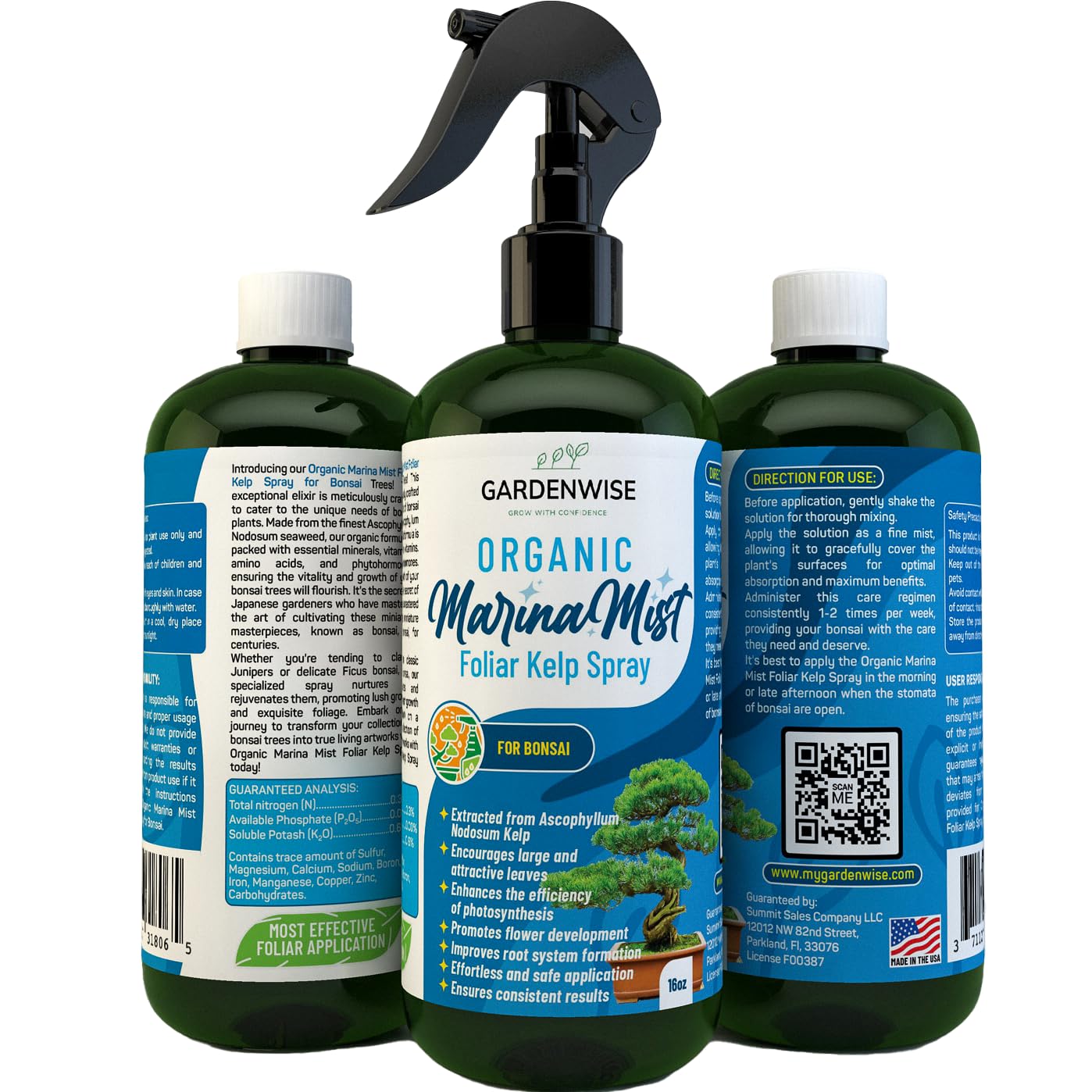 GARDENWISE niebla de spray en primer plano mostrando textura fina y absorción rápida