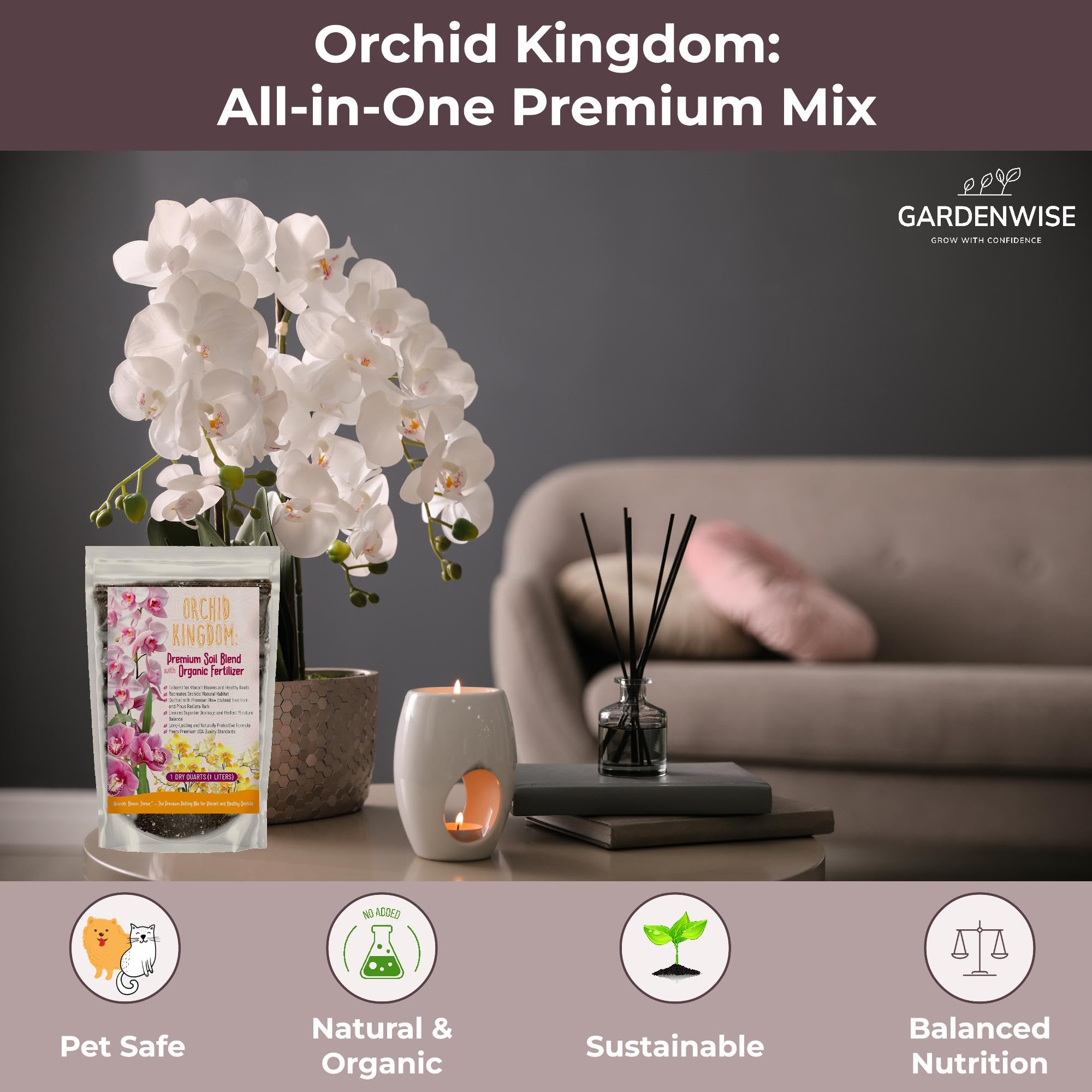 GARDENWISE estilo de vida interior con orquídea y sustrato saludable