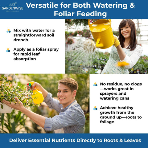 GARDENWISE etiqueta con instrucciones claras de dosificación y seguridad