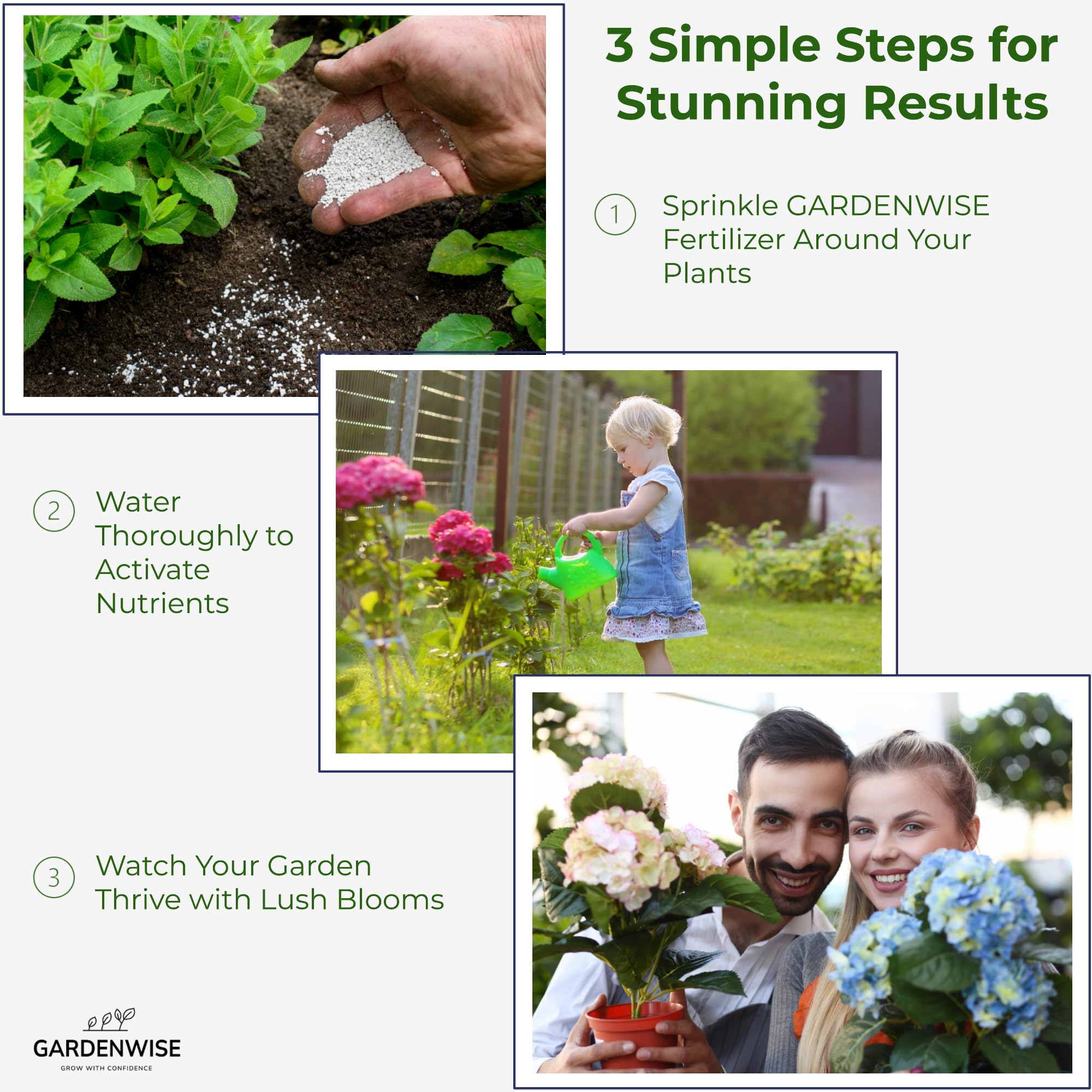 GARDENWISE etiqueta nutricional enfocada que indica hierro y azufre