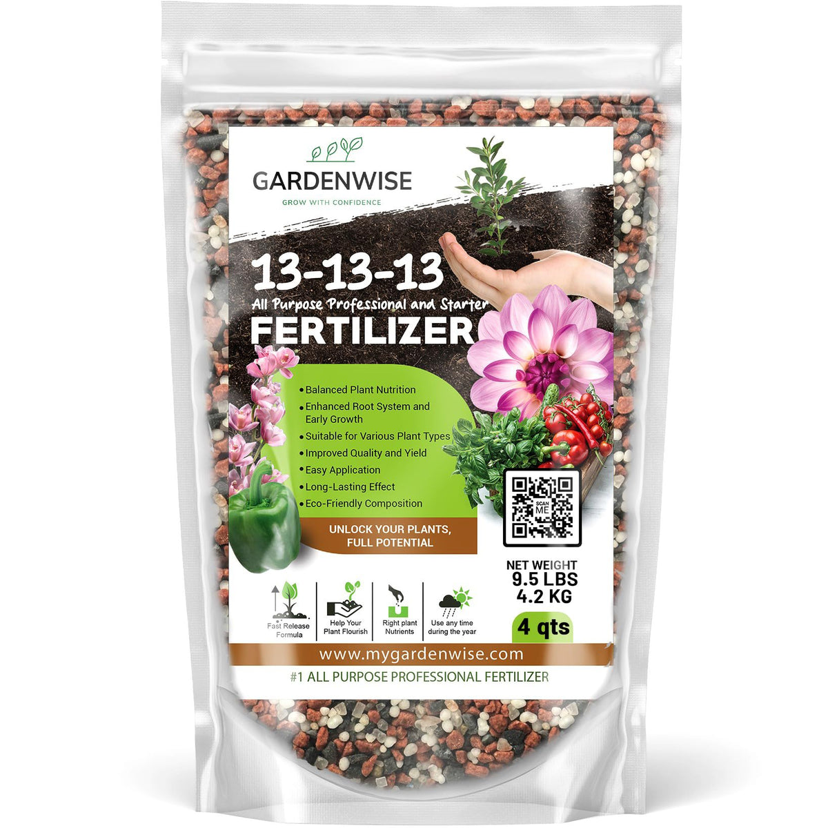 GARDENWISE frente del empaque mostrando uso versátil y confianza
