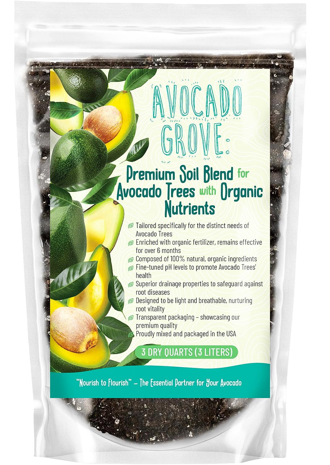 GARDENWISE empaque frontal mostrando mezcla para aguacate y beneficios claros