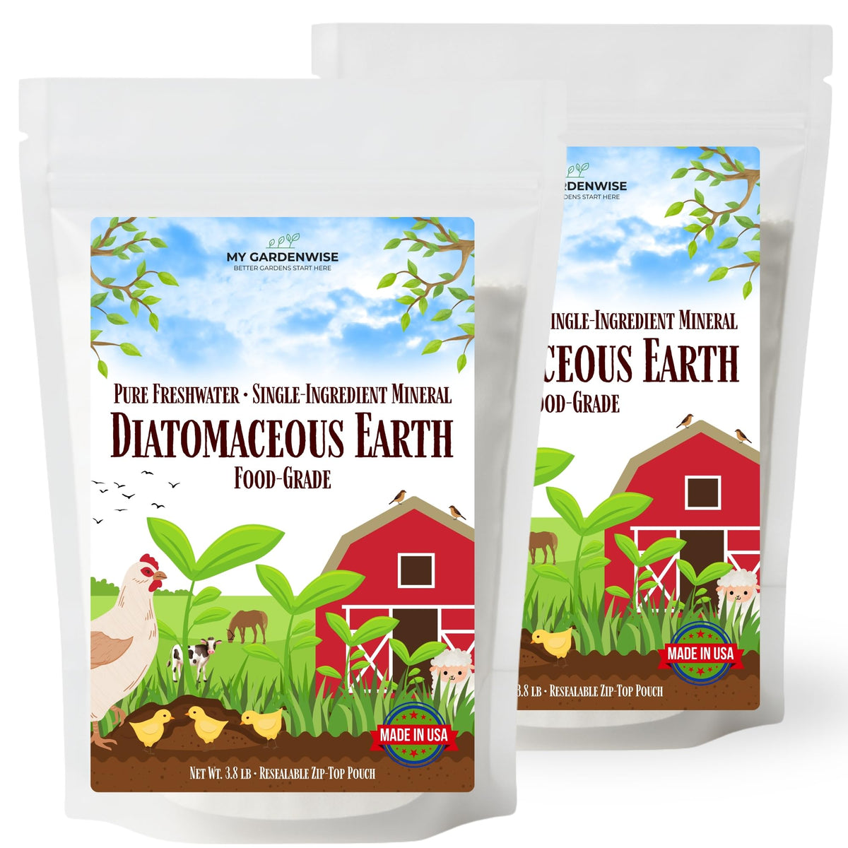 GARDENWISE empaque frontal mostrando el sello grado alimenticio y uso versátil