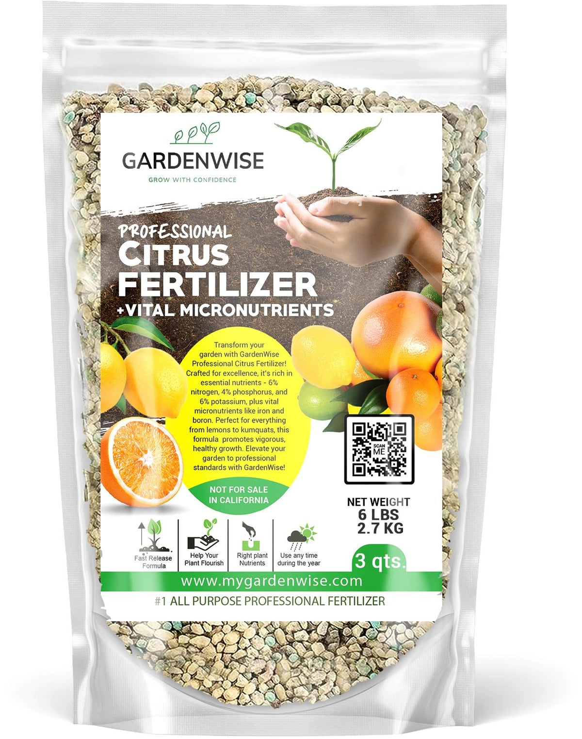 GARDENWISE frente del envase mostrando fórmula 6-4-6 y beneficios
