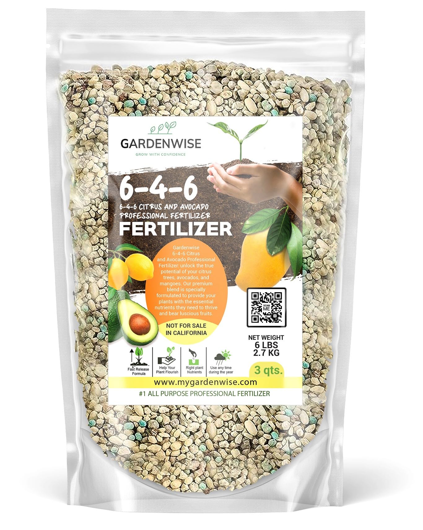 GARDENWISE frente del envase mostrando etiqueta y beneficios para cítricos
