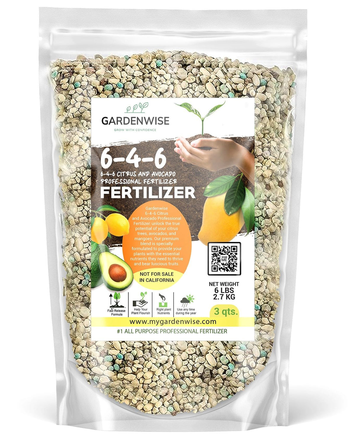 GARDENWISE frente del envase mostrando etiqueta y beneficios para cítricos