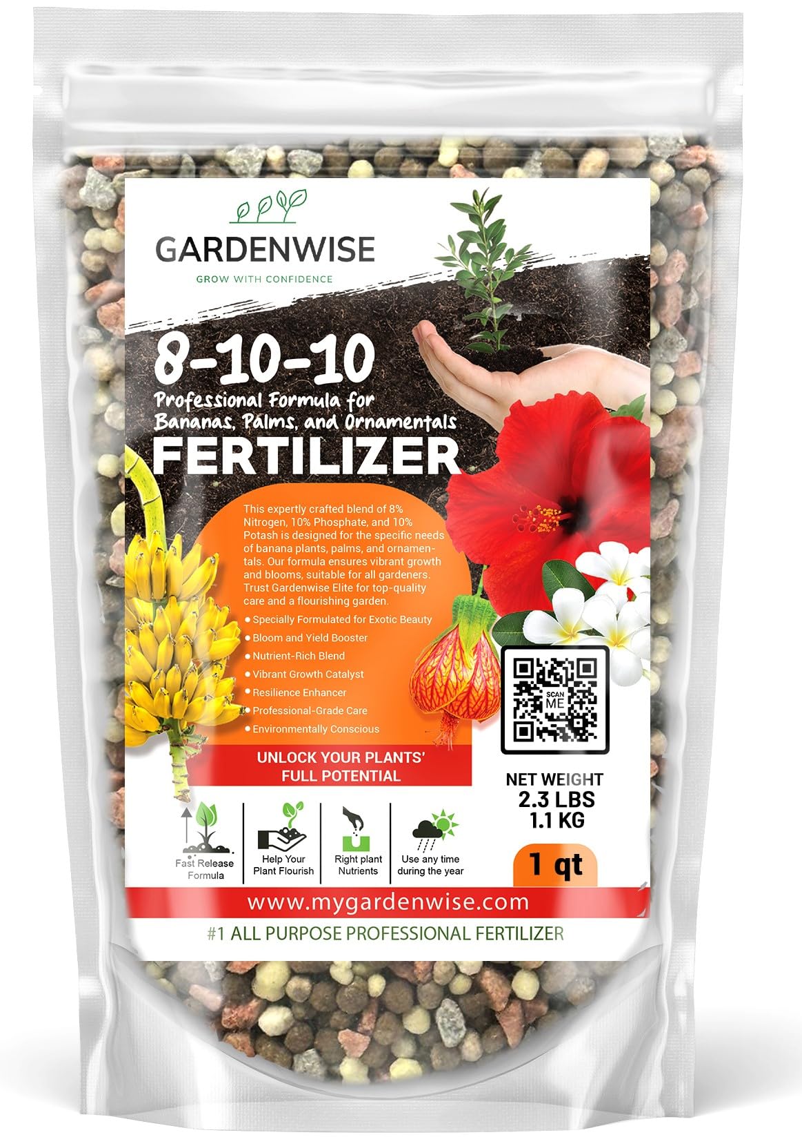 GARDENWISE empaque frontal 1 quart mostrando etiqueta y beneficios