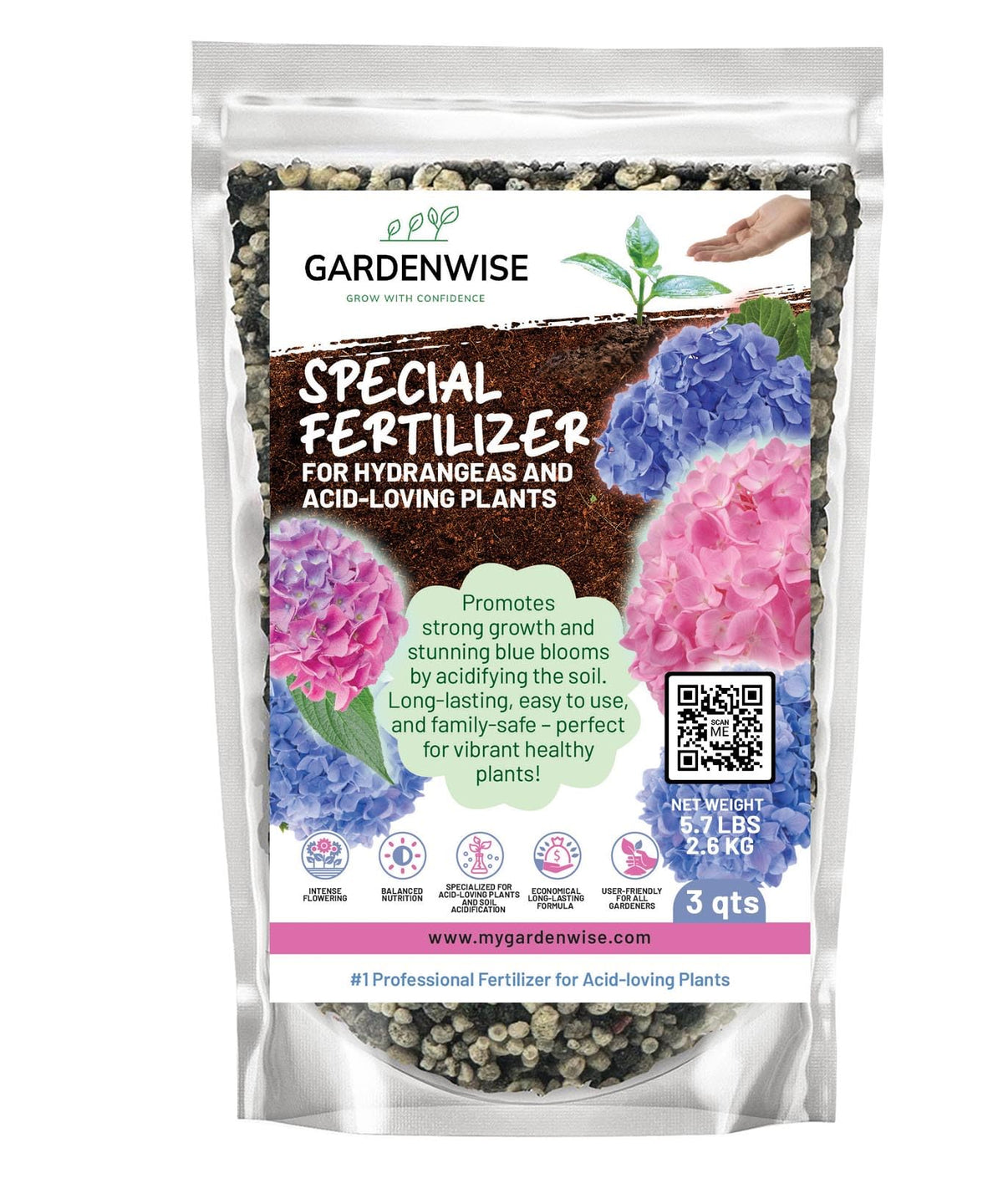 GARDENWISE envase frontal mostrando fórmula 8-4-8 para floración