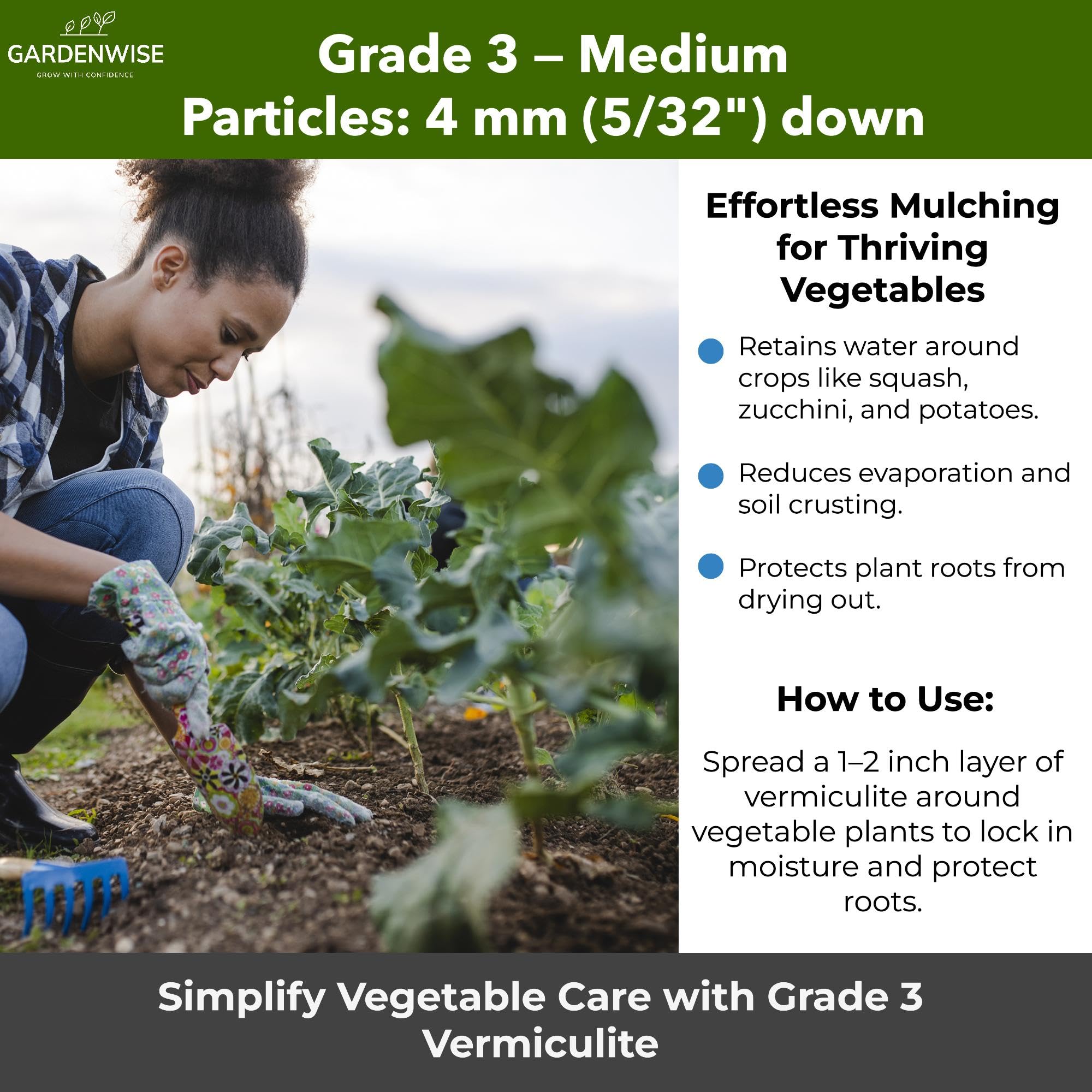 GARDENWISE mezclada con tierra demostrando mejor drenaje y estructura