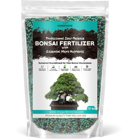 GARDENWISE envase frontal 12 oz mostrando etiquetado y beneficios del fertilizante