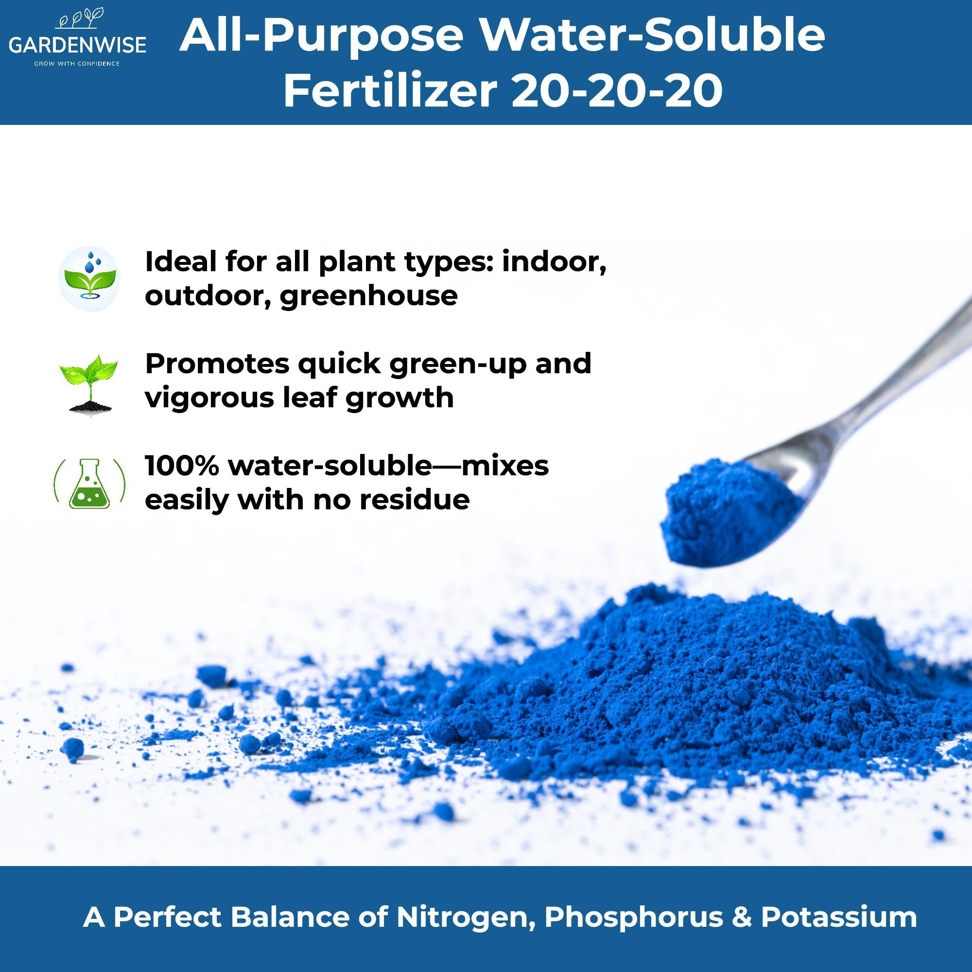 GARDENWISE polvo soluble en agua con textura fina que facilita la disolución rápida