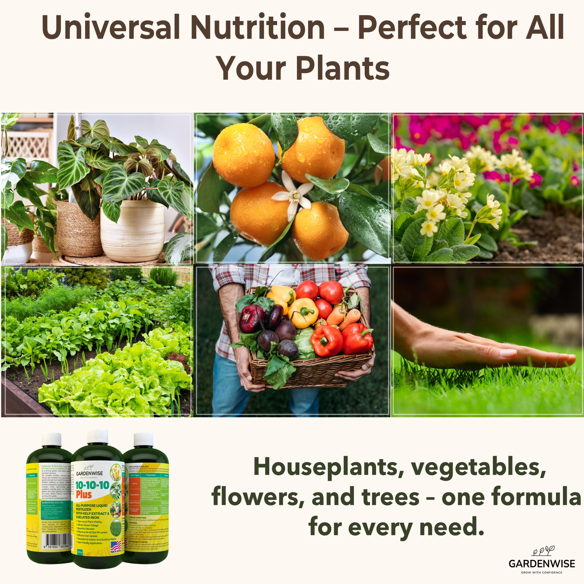 GARDENWISE gota de fertilizante líquido que muestra textura y rápida disolución