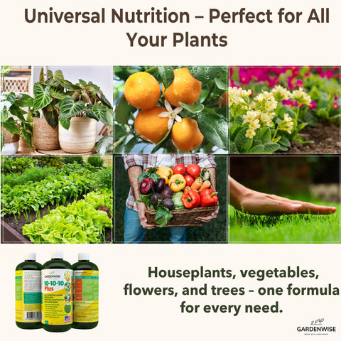 GARDENWISE gota de fertilizante líquido que muestra textura y rápida disolución