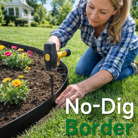 Gardzen bordura instalada con estacas, asegurando borde limpio y fijación firme