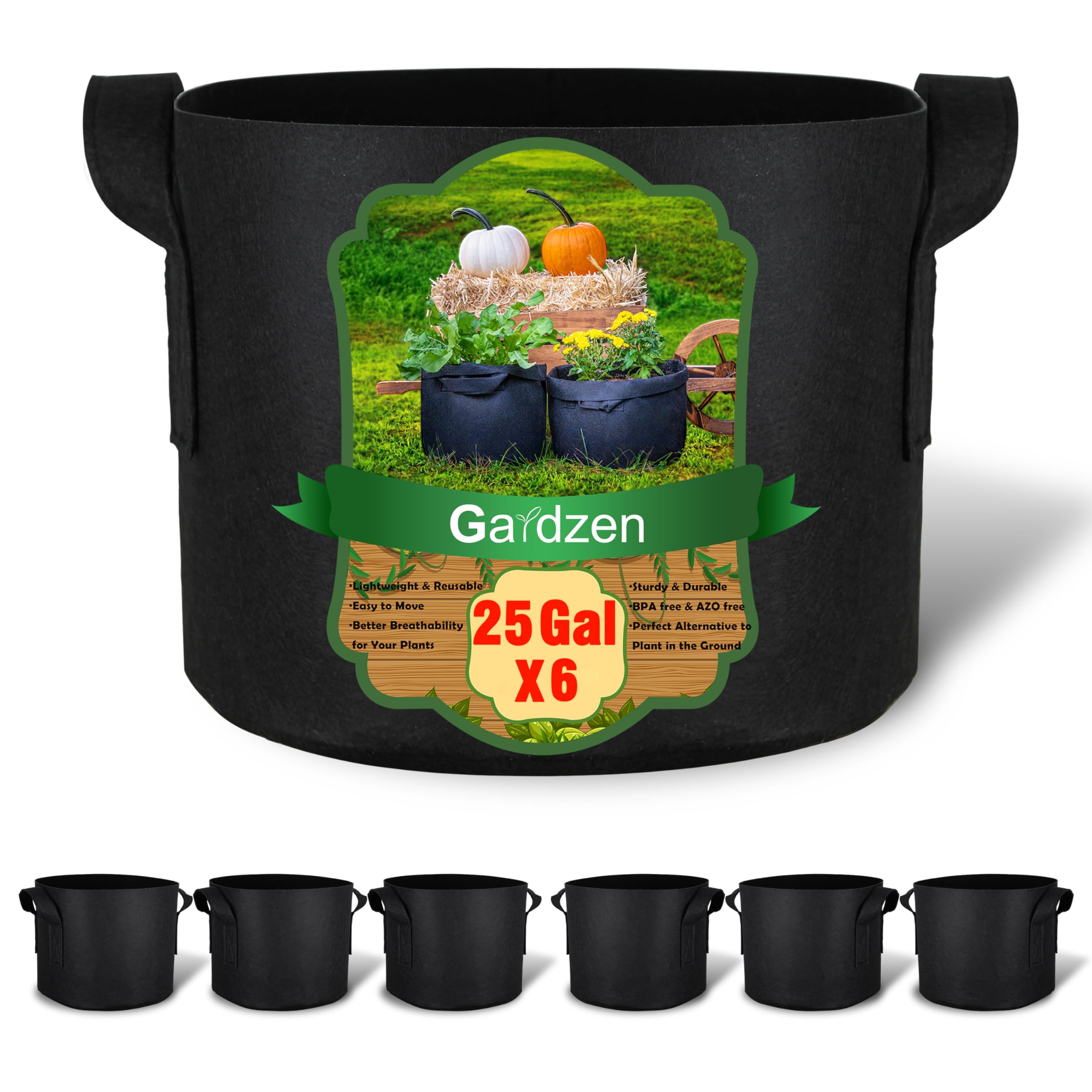 Gardzen paquete frontal de seis bolsas para cultivo, alternativa reutilizable