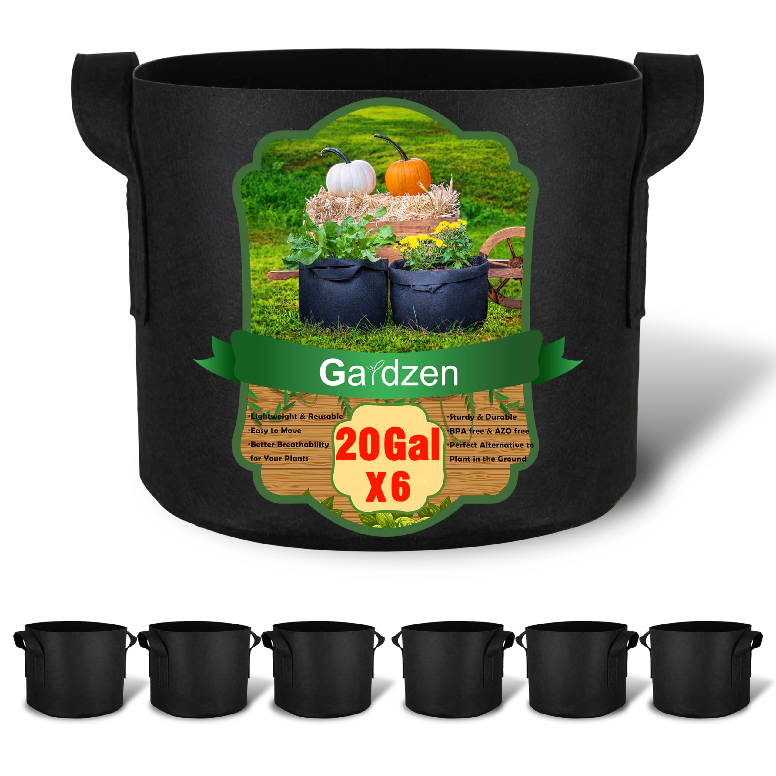 Gardzen pack de 6 bolsas frontales mostrando tamaño y acabado resistente