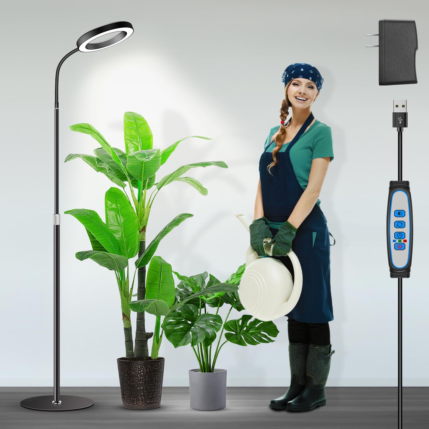 Garpsen vista frontal del sistema Grow Lights con soporte estable y 80 LED