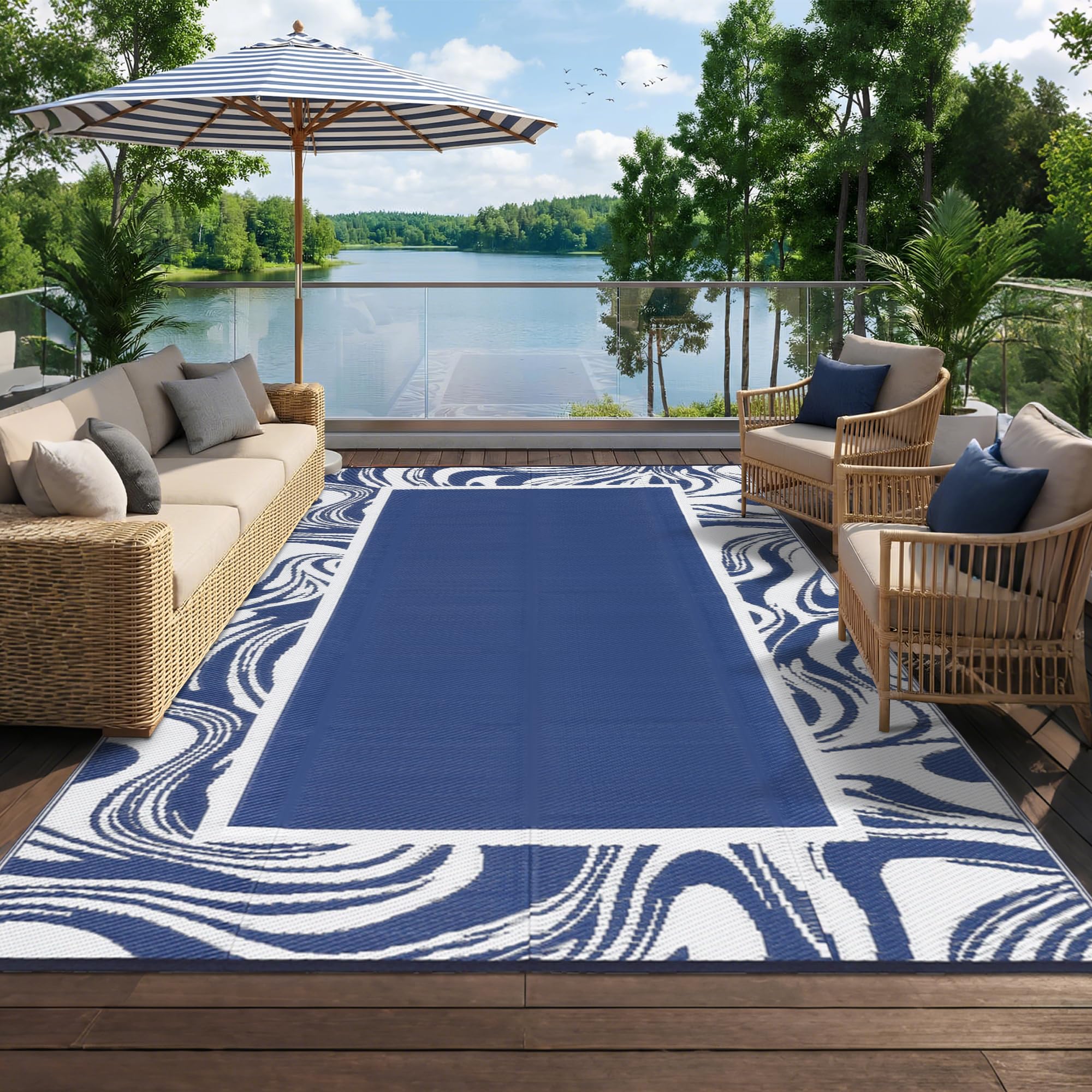 Garvee alfombra sobre deck con muebles define comedor exterior