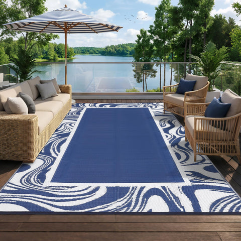 Garvee alfombra sobre deck con muebles define comedor exterior